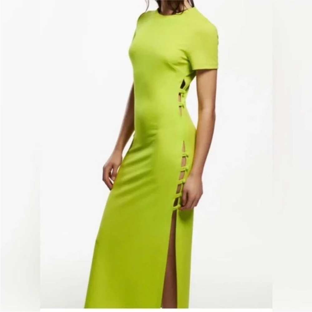 Zara Green Midi Sheath Dress Short Sleeve Crew Neck